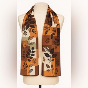 VTG HALSTON Silk Scarf Rolled Edge Art to Wear 13 x 56” Neutral Leaves